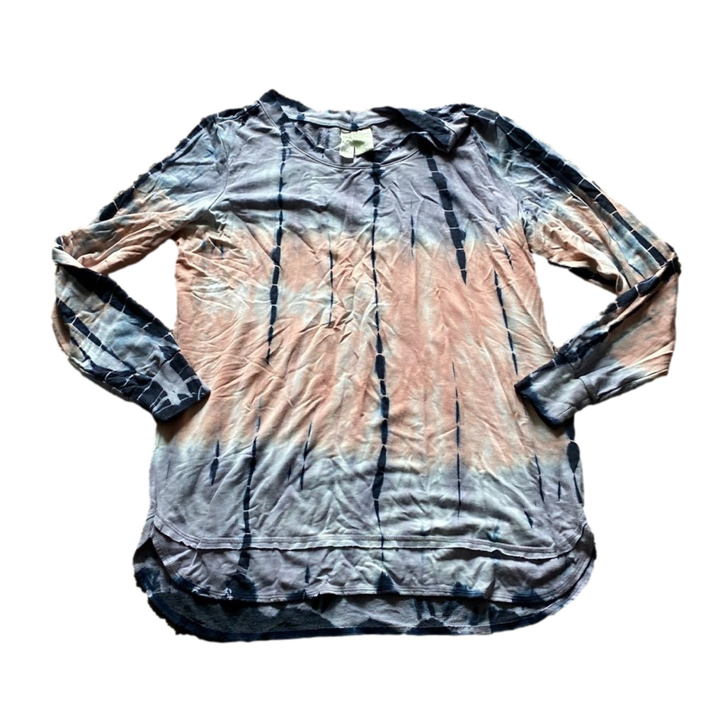 GreenTea Tie Dye Long Sleeve Tunic Top Blue Pink Lightweight Boho SIZE L